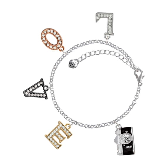Delight Jewelry Silvertone Black Camera Multi-Colored Crystal Love Charm Bracelet