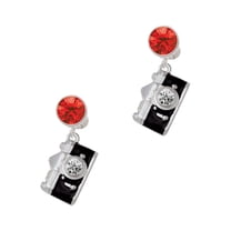 Delight Jewelry Silvertone Black Camera Red Crystal Clip on Earrings