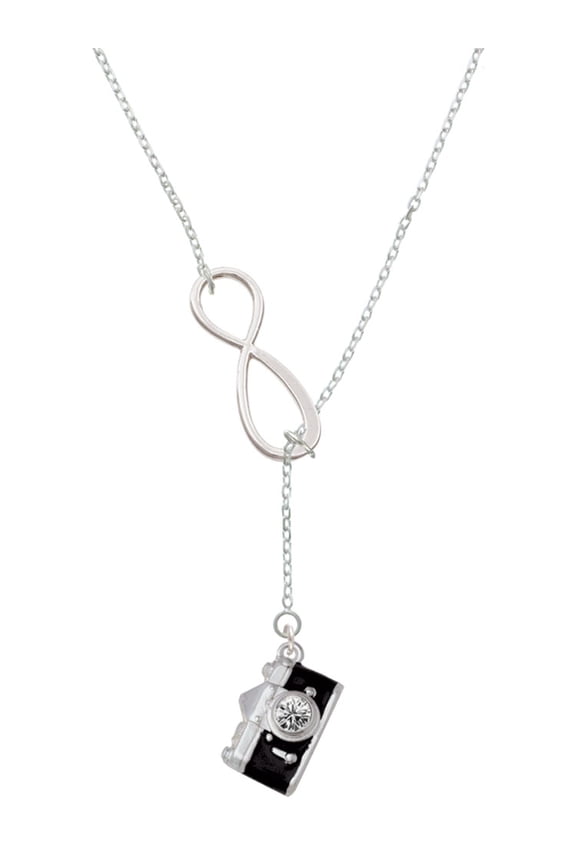Silvertone Black Camera Silver tone Elegant Infinity Lariat Necklace