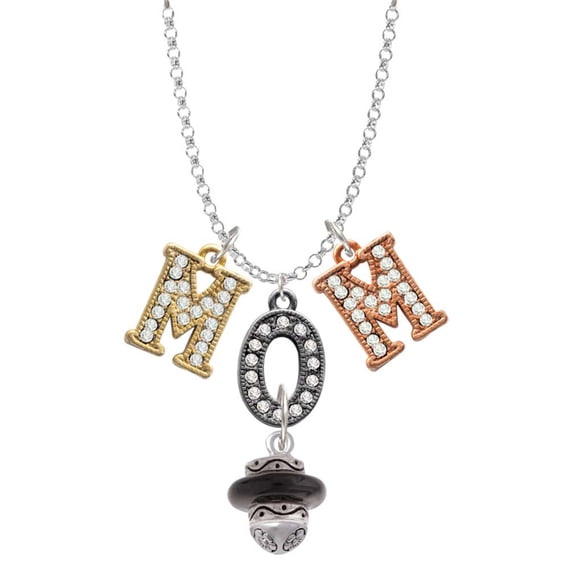 Delight Jewelry Silvertone Black Center Spinner Multi-Colored Crystal Mom Charm Necklace