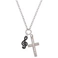 thumbnail image 1 of Delight Jewelry Silvertone Black Clef Be Strong and Courageous Engraved Cross Zoey Necklace, 28", 1 of 4
