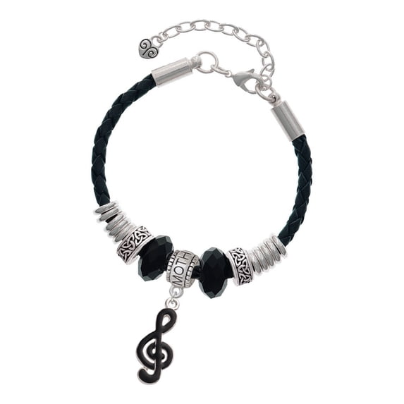 Delight Jewelry Silvertone Black Clef Mother Celtic Knot Leather Bead Bracelet, 7"+2" Extender