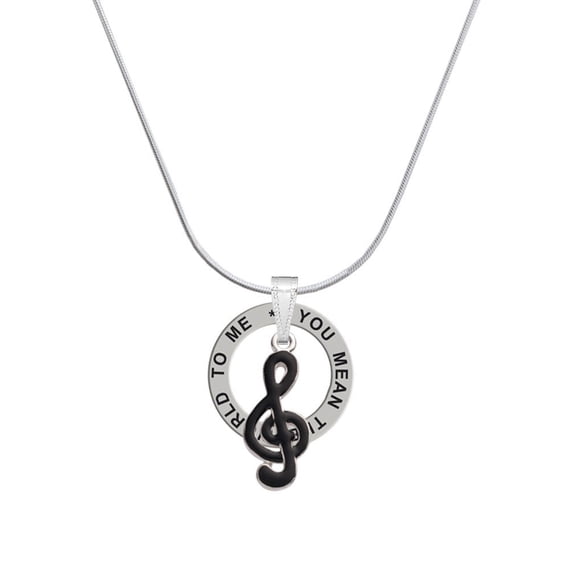 Delight Jewelry Silvertone Black Clef Silver-tone You Mean the World to Me Ring Necklace, 18"