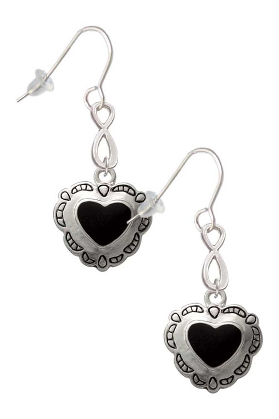 Silvertone Black Concho Heart Silver tone Infinity French Earrings