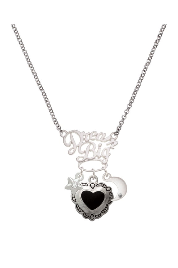 Silvertone Black Concho Heart Silvertone Dream Big Pendant Necklace, 25"