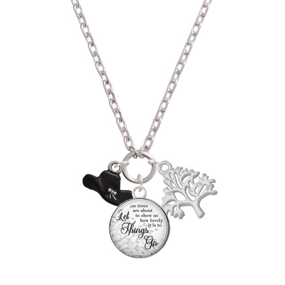 Delight Jewelry Silvertone Black Cowboy Hat Let Things Go Fall Zoey Charm Necklace, 28"