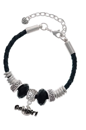 Silvertone Black Cowgirl Daughter Celtic Knot Leather Bead Bracelet, 7"+2" Extender