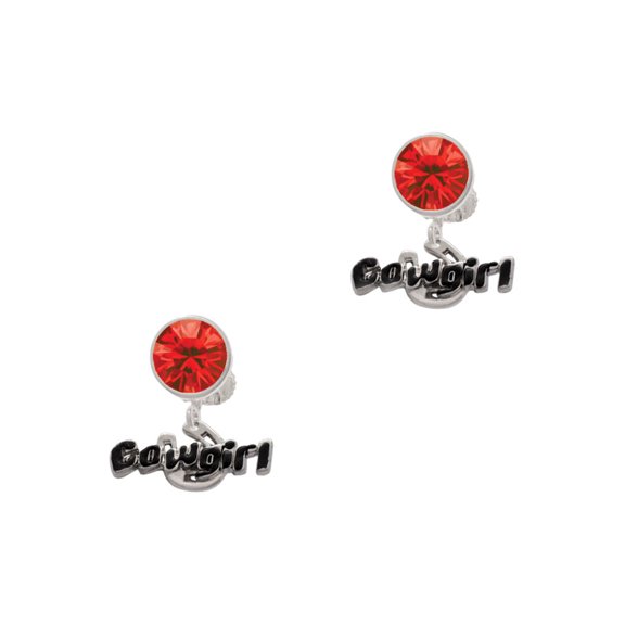 Delight Jewelry Silvertone Black Cowgirl Red Crystal Clip on Earrings