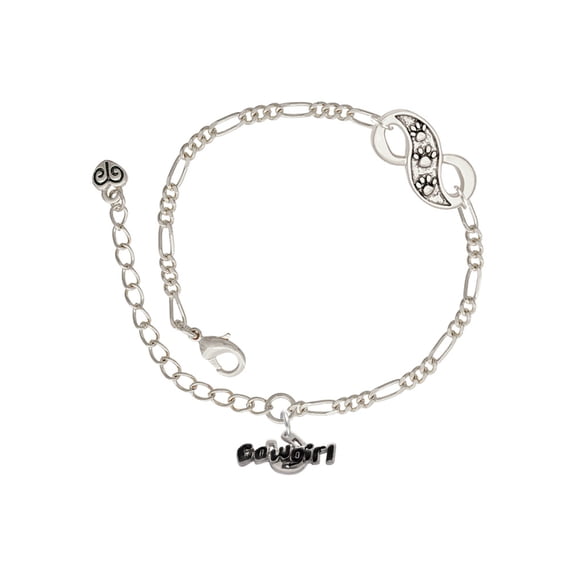 Delight Jewelry Silvertone Black Cowgirl Silver-tone Paw Infinity Link Chain Bracelet, 6"+2" Extender