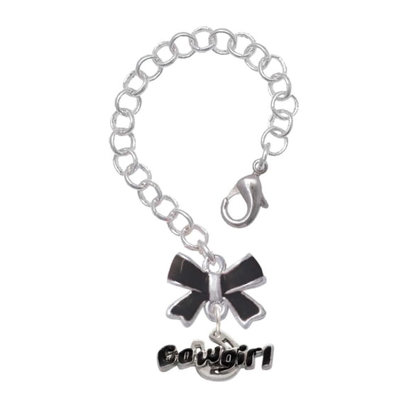 Delight Jewelry Silvertone Black Cowgirl - Silvertone Black Bow Charm Accessory for Tumblers and Thermal Cups