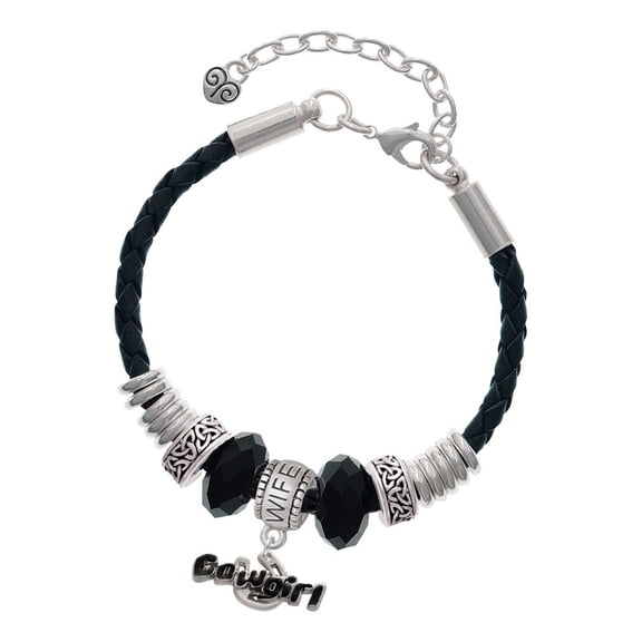 Delight Jewelry Silvertone Black Cowgirl Wife Celtic Knot Leather Bead Bracelet, 7"+2" Extender