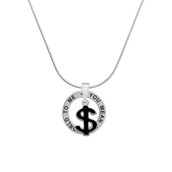Delight Jewelry Silvertone Black Dollar Sign Silver-tone You Mean the World to Me Ring Necklace, 18"