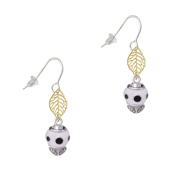 Delight Jewelry Silvertone Black Dots on White Spinners Goldtone Leaf French Earrings