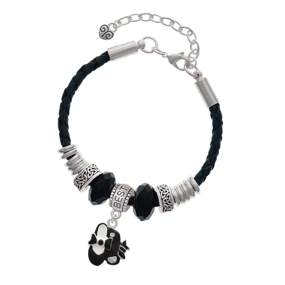 Delight Jewelry Silvertone Black Enamel Tap Shoes Best Friend Celtic Knot Leather Bead Bracelet, 7"+2" Extender