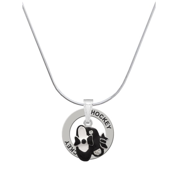 Delight Jewelry Silvertone Black Enamel Tap Shoes Hockey Ring Charm Necklace, 18"