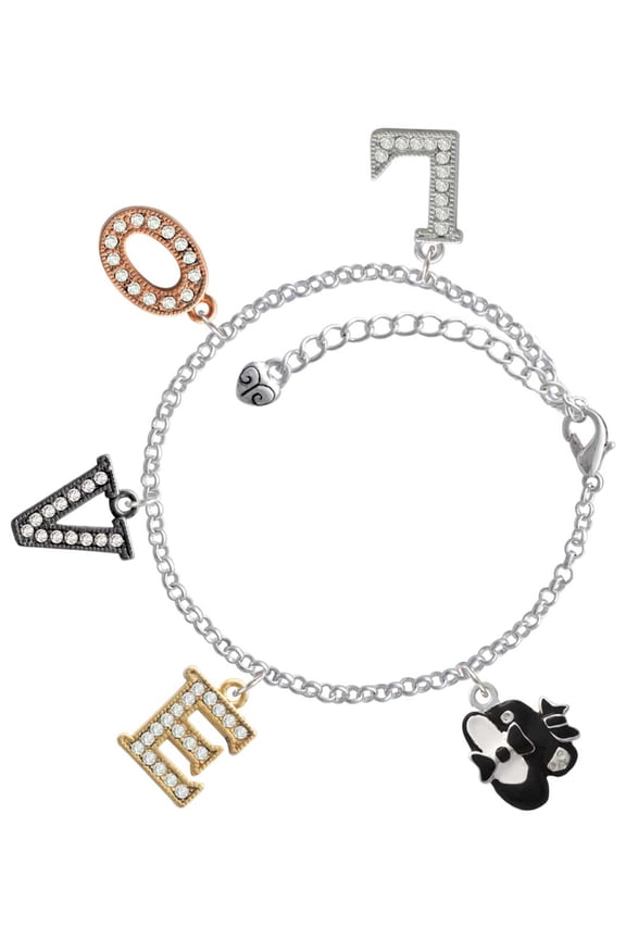 Silvertone Black Enamel Tap Shoes Multi-Colored Crystal Love Charm Bracelet