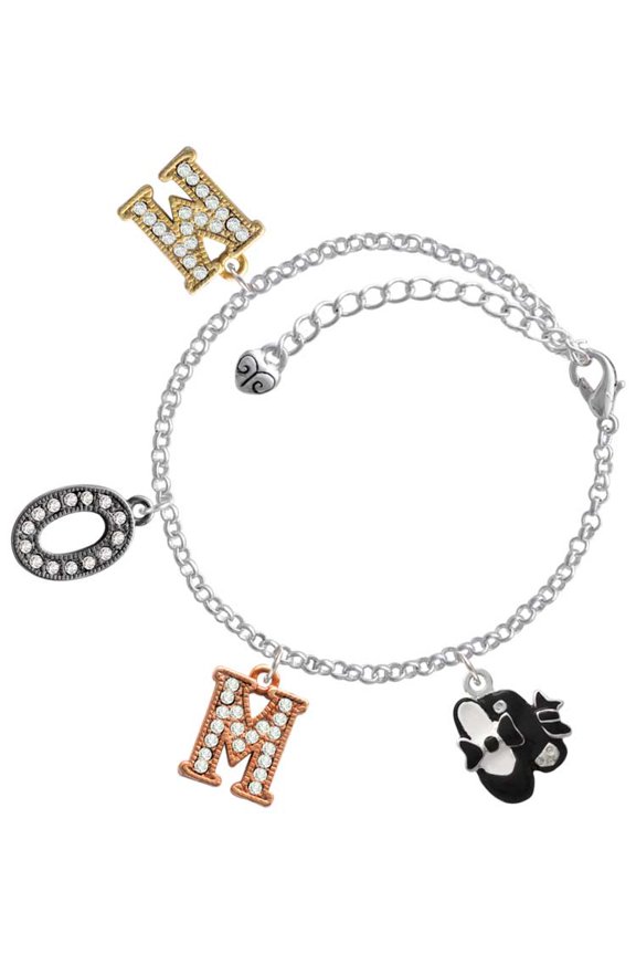 Silvertone Black Enamel Tap Shoes Multi-Colored Crystal Mom Charm Bracelet