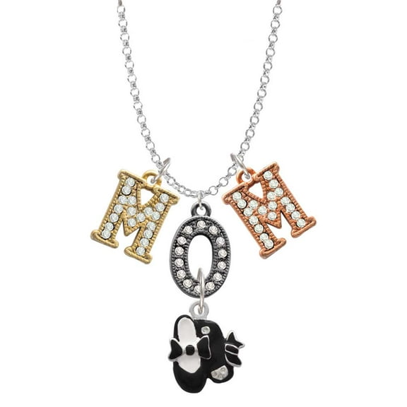 Delight Jewelry Silvertone Black Enamel Tap Shoes Multi-Colored Crystal Mom Charm Necklace