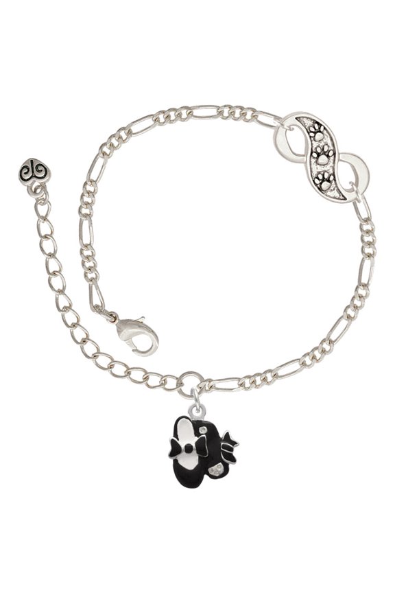 Silvertone Black Enamel Tap Shoes Silver-tone Paw Infinity Link Chain Bracelet, 6"+2" Extender