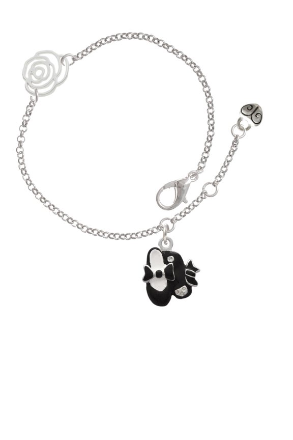 Silvertone Black Enamel Tap Shoes Silver-tone Rose Link Chain Bracelet, 6.25"+1.75" Extender