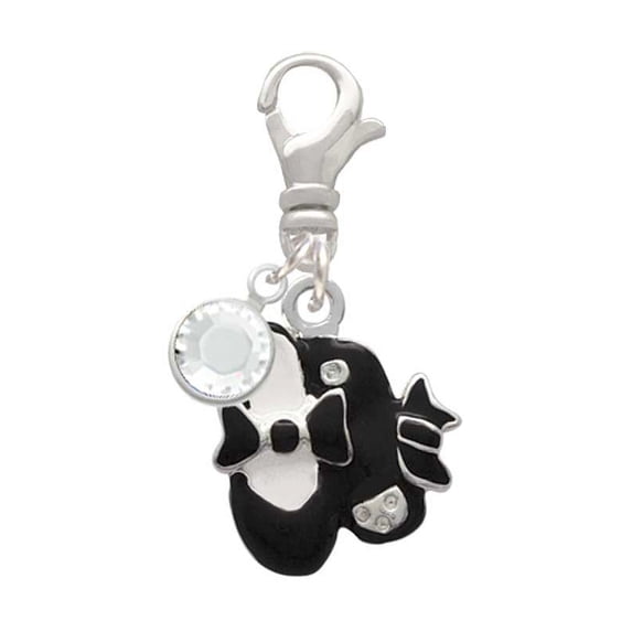 Delight Jewelry Silvertone Black Enamel Tap Shoes - Silvertone Clip on Charm with Clear Crystal Drop