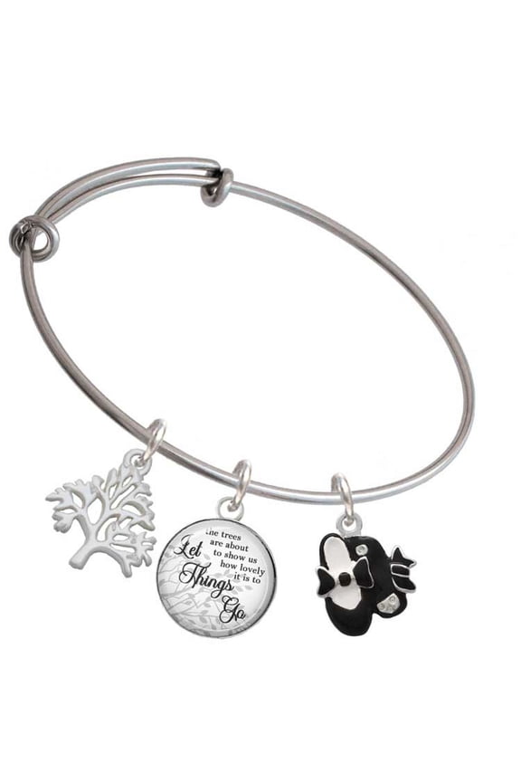 Silvertone Black Enamel Tap Shoes Silvertone Let Things Go Tree Charm Bangle Bracelet