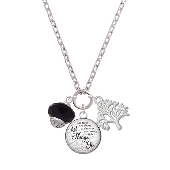 Delight Jewelry Silvertone Black Faceted Glass Spinner Let Things Go Fall Zoey Charm Necklace, 28"