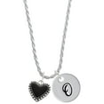 thumbnail image 1 of Delight Jewelry Silvertone Black Heart with Beaded Border Silvertone Script Initial Disc - O - Charm Necklace, 20"+3", 1 of 4