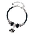 thumbnail image 1 of Delight Jewelry Silvertone Black Ice Skates Big Sister Celtic Knot Leather Bead Bracelet, 7"+2" Extender, 1 of 4