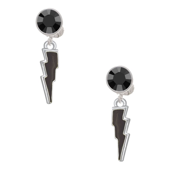 Delight Jewelry Silvertone Black Lightning Bolt Black Crystal Clip on Earrings