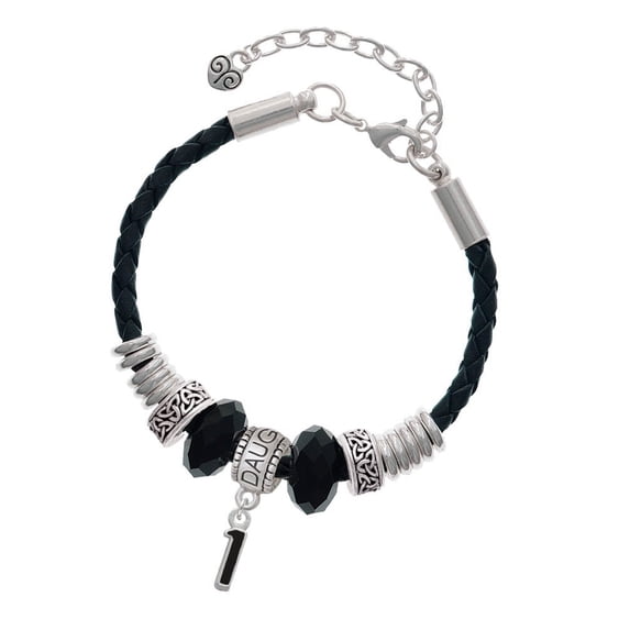 Delight Jewelry Silvertone Black Number - 1 Daughter Celtic Knot Leather Bead Bracelet, 7"+2" Extender