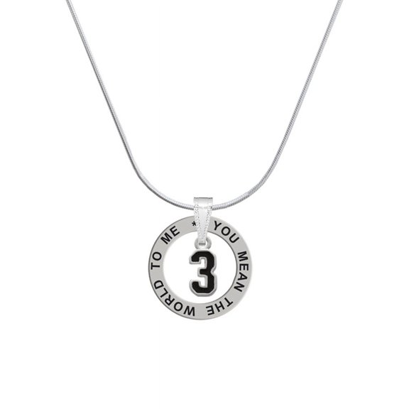 Delight Jewelry Silvertone Black Number - 3 Silver-tone You Mean the World to Me Ring Necklace, 18"