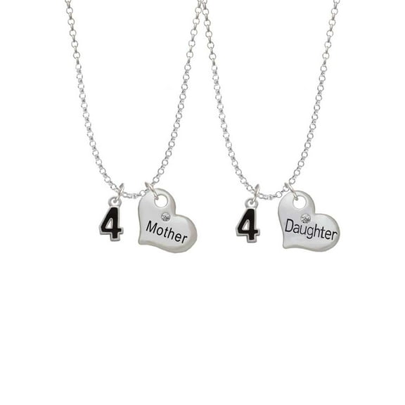 Delight Jewelry Silvertone Black Number - 4 Mother & Daughter Heart Necklaces (Set of 2), 19"+2"