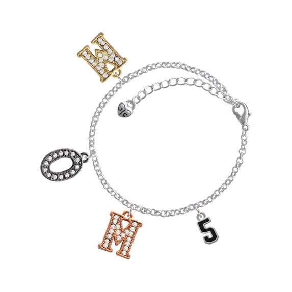 Delight Jewelry Silvertone Black Number - 5 Multi-Colored Crystal Mom Charm Bracelet