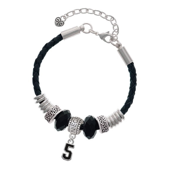 Delight Jewelry Silvertone Black Number - 5 Niece Celtic Knot Leather Bead Bracelet, 7"+2" Extender