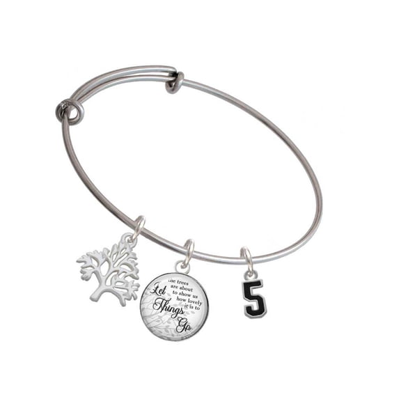 Delight Jewelry Silvertone Black Number - 5 Silvertone Let Things Go Tree Charm Bangle Bracelet