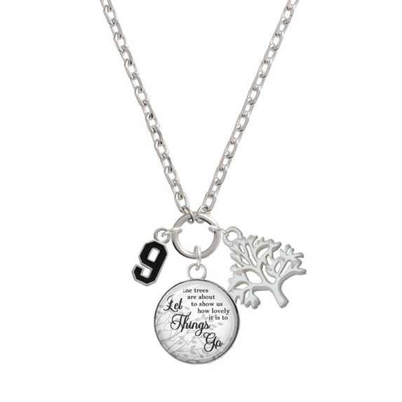 Delight Jewelry Silvertone Black Number - 9 Let Things Go Fall Zoey Charm Necklace, 28"
