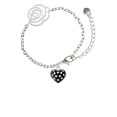 thumbnail image 1 of Delight Jewelry Silvertone Black Resin Heart with Clear Crystals in Frame Silver-tone Flower Link Chain Bracelet, 6.75"+2" Extender, 1 of 4