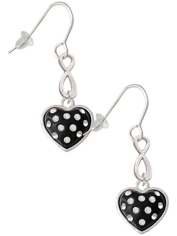Delight Jewelry Silvertone Black Resin Heart with Clear Crystals in Frame Silver tone Infinity French Earrings