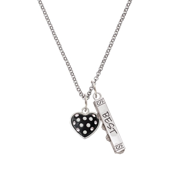 Delight Jewelry Silvertone Black Resin Heart with Clear Crystals in Frame Silvertone Best Friends Forever Bar Charm Necklace, 23"