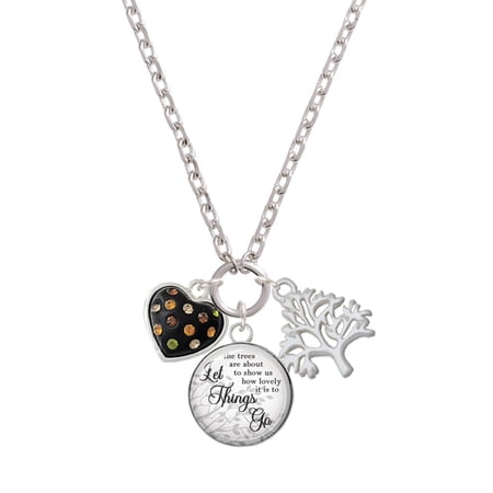 Delight Jewelry Silvertone Black Resin Heart with Fall Crystals Let Things Go Fall Zoey Charm Necklace, 28"