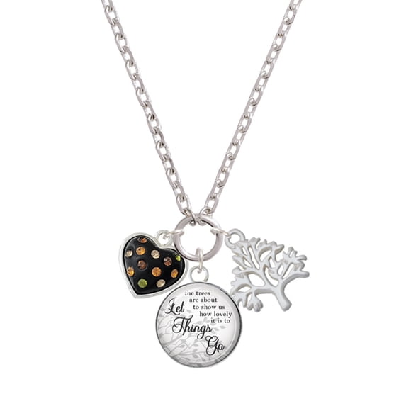 Delight Jewelry Silvertone Black Resin Heart with Fall Crystals Let Things Go Fall Zoey Charm Necklace, 28"