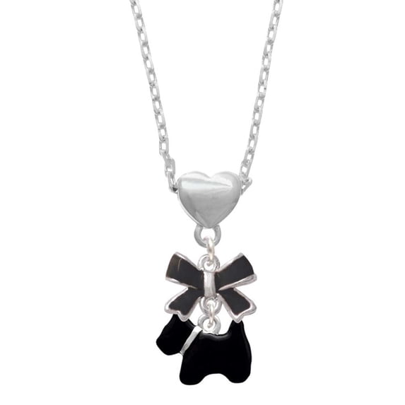 Delight Jewelry Silvertone Black Scottie Dog Black Bow Heart Necklace