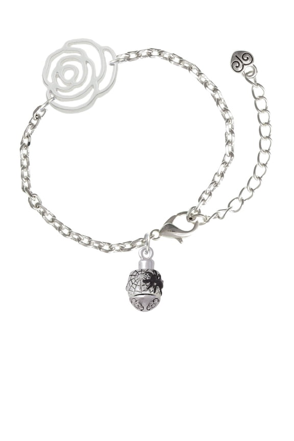 Silvertone Black Spider on Web Spinner Silver-tone Flower Link Chain Bracelet, 6.75"+2" Extender