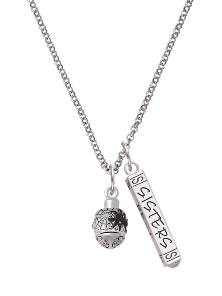 WESTMINSTER JOHN KNOX PRESS Delight Jewelry Silvertone Black Spider on Web Spinner Silvertone Sisters Best Friends Forever Bar Charm Necklace, 23"