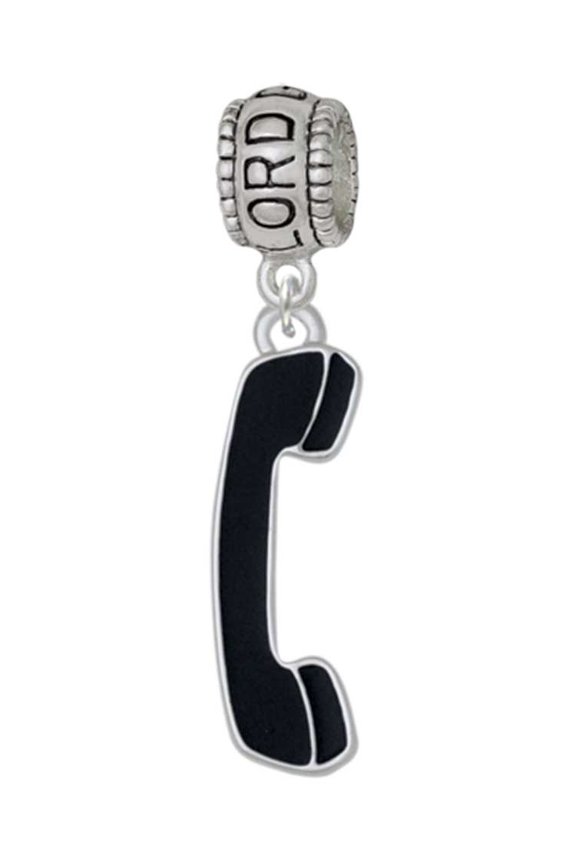 Silvertone Black Telephone Lord Guide Me Charm Bead