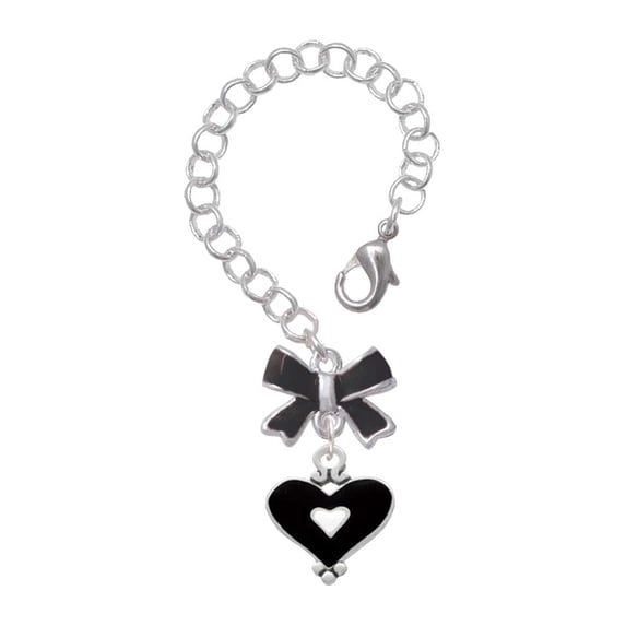 Delight Jewelry Silvertone Black and White Enamel Heart - Silvertone Black Bow Charm Accessory for Tumblers and Thermal Cups