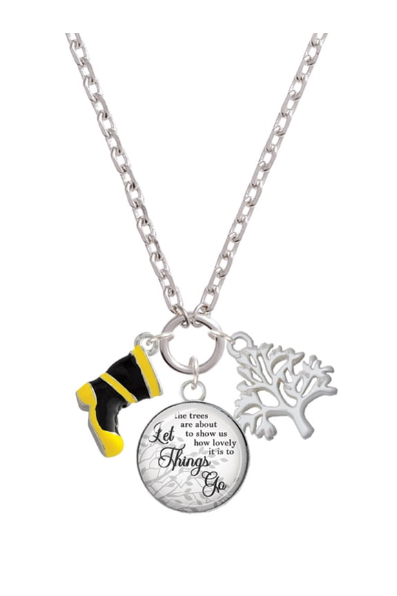 Silvertone Black and Yellow Firefighter Boot Let Things Go Fall Zoey Charm Necklace, 28"