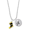 thumbnail image 1 of Delight Jewelry Silvertone Black and Yellow Firefighter Boot Silvertone Script Initial Disc - A - Charm Necklace, 20"+3", 1 of 4