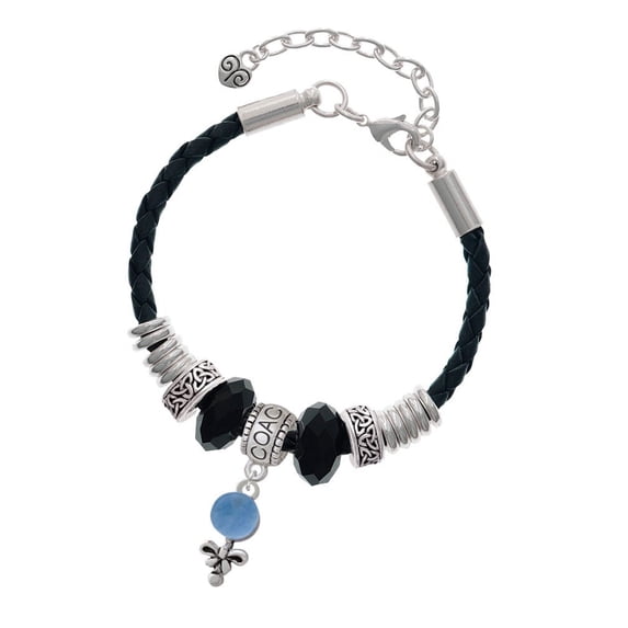 Delight Jewelry Silvertone Blue Baby Rattle Coach Celtic Knot Leather Bead Bracelet, 7"+2" Extender